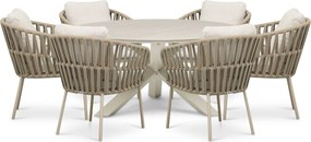Tuinset Ronde Tuintafel 6 personen 150 cm Rope Zand/Beige Coco Elara/Xento