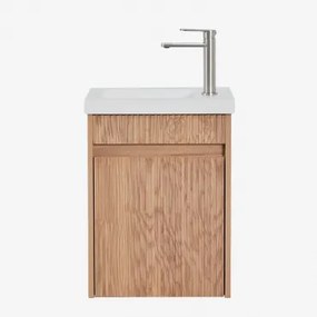 Narek Zwevend Houten Badkamermeubelset Met Geïntegreerde Wastafel Ash Brown & Spiegelloze & Geborsteld Grijs ↑20 Cm Met - Sklum