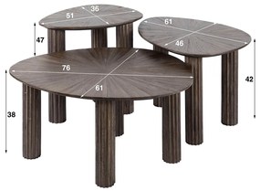 Salontafel Set Bruin Teakhout 3-delig - 76 X 61cm.