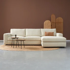 PEPP Interiors Uno Hoekbank Mega Ribstof Creme Rechts