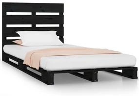 vidaXL Bedframe massief grenenhout zwart 75x190 cm 2FT6 Small Single