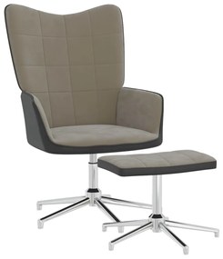 vidaXL Relaxstoel met voetenbank fluweel en PVC lichtgrijs