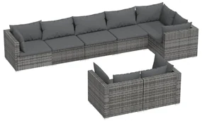 vidaXL 8-delige Loungeset met kussens poly rattan grijs