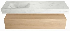 Mondiaz Alan DLux badmeubel 150cm washed oak 1 lade met wastafel opalo links zonder kraangat