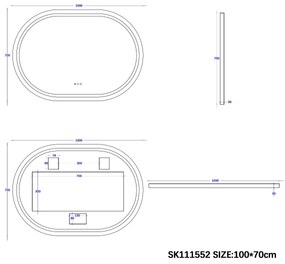 Saniclear Triova ovale spiegel 100x70cm met verwarming, directe en indirecte verlichting