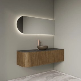 Gliss Design Alluro badmeubel ribbelfront met ronding links 140cm castle brown en zwart leisteen toppaneel