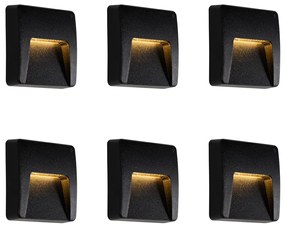 Set van 6 buiten wandlampen zwart vierkant incl. LED IP65 - Gem