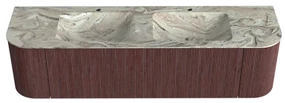 Mondiaz Kurve-dlux 170cm badmeubel ronding links/rechts ruby met 1 lade en 2 deuren en wastafel leaf dubbel 2 kraangaten glace