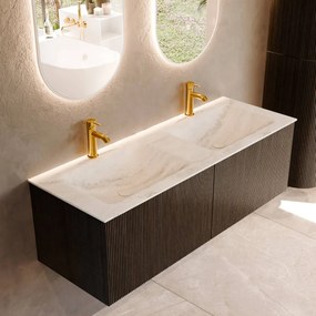 Mondiaz Kurve-dlux 130cm badmeubel shadow met 2 lades en wastafel leaf dubbel 2 kraangaten opalo