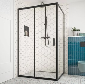 Saqu Sturdy douchecabine met schuifdeur incl. antikalk 120x90cm mat zwart