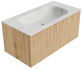 Mondiaz Kurve-dlux 90cm badmeubel oak met 1 lade en wastafel big small midden 1 kraangat opalo