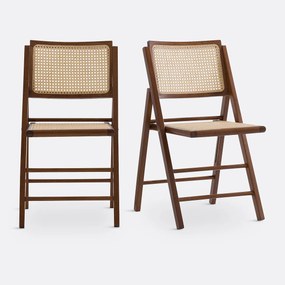 Set van 2 plooibare stoelen in beukenhout en riet, Rivia
