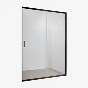 Douchewand Met Frontale Toegang En Schuifdeur, 6 Mm Gehard Glas En Aluminium Dover Transparant & Matzwart & 150 X 195 Cm - Sklum
