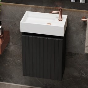 Fontana Alaska toiletmeubel ribbelfront mat zwart 40x22cm met solid surface fontein rechts