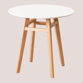 Ronde eettafel van MDF en beukenhout Scand Nordic Wit & Ø80 cm - Sklum