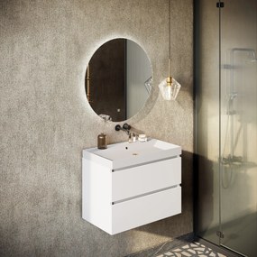 Fontana Kolo wastafelmeubel mat wit 80cm mat witte wastafel 0 kraangaten met ronde spiegel