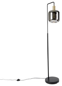 Vloerlamp zwart met goud en smoke glas incl. PUCC - Zuzanna