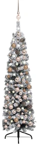 vidaXL Kerstboom met LED's, kerstballen en sneeuw smal 120 cm groen