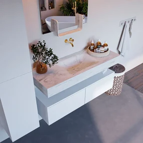 Mondiaz Alan DLux badmeubel 120cm talc 2 lades met wastafel opalo midden zonder kraangat