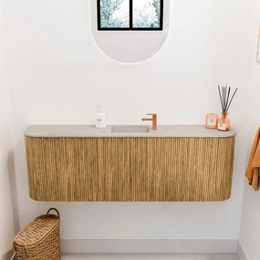 Mondiaz Joya DLux 125cm toiletmeubel ronding links/rechts oak met wastafel faye midden 1 kraangat opalo