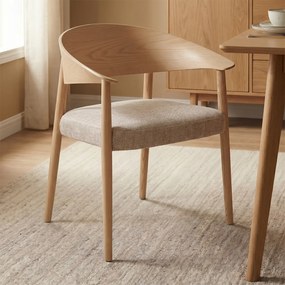 Eetkamerstoel Gebogen Hout Met Beige Stof