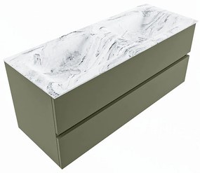 Mondiaz Vica DLux badmeubel 120cm army 2 lades met wastafel glace dubbel zonder kraangat