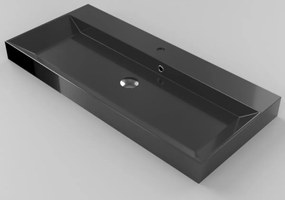 Fontana Milo badmeubel 100cm ribbelfront mat zwart met zwarte wastafel 2 kraangaten