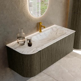 Mondiaz Kurve-dlux 115cm badmeubel ronding links shadow met 1 lade en deur en wastafel big small kraangat rechts glace