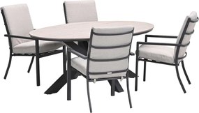 Garden Impressions Senja tuinset 5-delig desert sand - Tulli tuintafel 180x115 cm - light teak vironwood