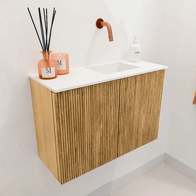 Mondiaz Joya 60cm toiletmeubel oak met wastafel faye rechts zonder kraangat talc