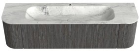 Mondiaz Kurve-dlux 170cm badmeubel ronding links/rechts shadow met 1 lade en 2 deuren en wastafel big large midden 1 kraangat opalo
