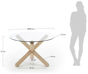 Kave Home Lotus Ronde Tafel Glas Met Eiken - 120 X 120cm.