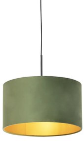 Stoffen Hanglamp met velours kap groen met goud 35 cm - Combi Landelijk / Rustiek, Landelijk E27 cilinder / rond rond Binnenverlichting Lamp