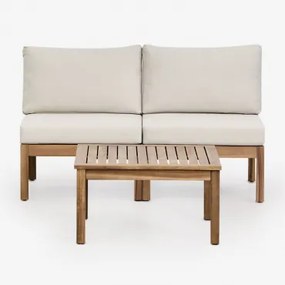 Woonkamerset Met 2-delige Modulaire Bank En Salontafel Van Acaciahout Branson Gardenia Wit & Acacia Bruin - Sklum