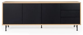 Tenzo Flow Groot Dressoir Mat Zwart Eiken - 206x44x79cm.