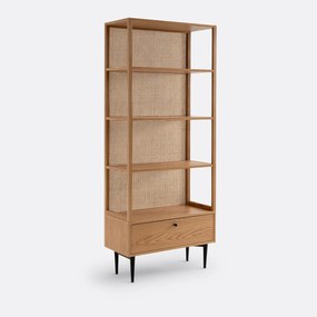 Boekenkast in eik en rotan, Noya