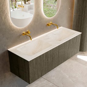 Mondiaz Kurve-dlux 130cm badmeubel shadow met 2 lades en wastafel leaf dubbel zonder kraangat ostra