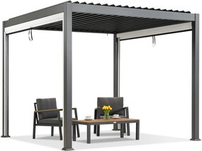 Lagos 3x3 vrijstaande terraspergola met rolluiken aan twee zijden Garden Point antraciet en wit