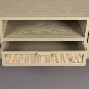 Dutchbone Yasu Beige Tv-meubel Met Rotan Deuren - 148x38x60cm.