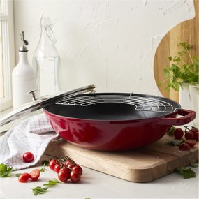 Staub Specialities Wok met glazen deksel 30 cm, Kersenrood - Specialities - Staub