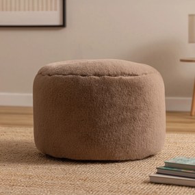 Icon Milano Rabbit Faux Fur Round Footstool Bean Bag, Mocha Brown