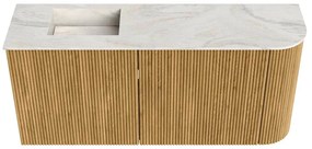 Mondiaz Joya DLux 90cm toiletmeubel ronding rechts oak met wastafel faye links zonder kraangat ostra