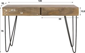 Haltafel Mangohout Met Golvend Front - 120 X 35cm.