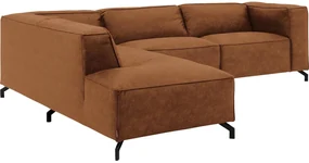 Goossens Bank Calvin cognac, micro leer, 3-zits, modern design met ligelement links
