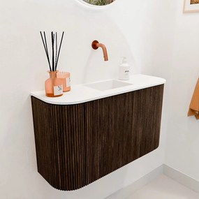 Mondiaz Joya 75cm toiletmeubel ronding links/rechts walnut met wastafel faye midden zonder kraangat talc