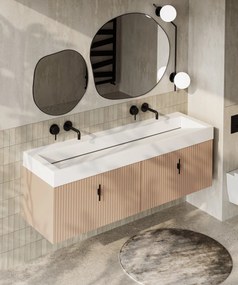 Muebles Calas badmeubel ribbelfront 160cm macchiato met solid surface wastafel zonder kraangaten