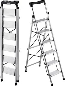 VEVOR 6-treden vouwladder met antislip treden en comfortabele handgreep, huishoudladder met een draagvermogen van 150 kg, aluminium veiligheidsladder voor keuken, magazijn, huis en kantoor, zilverkleurig