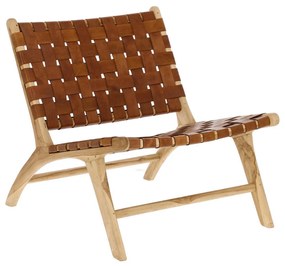 Kave Home Calixta Fauteuil Hout Met Bruin Leer