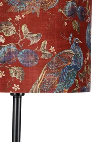 Stoffen Vloerlamp zwart kap pauw dessin rood 40 cm - Simplo Modern E27 Binnenverlichting Lamp