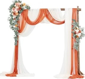 VEVOR Wedding Arch, oranje bloemen voor trouwboog met gordijnen (5-pack) - 2 bloemstukken, 3 transparante gordijnen, voor ceremonieboeketten, receptiedecoratie